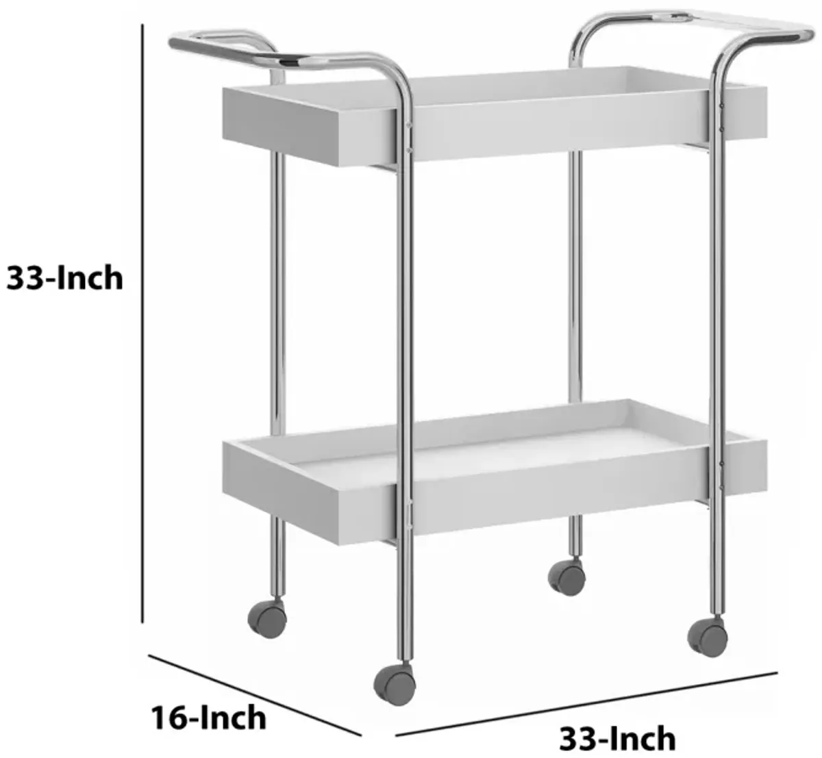 Storage Cart With 2 Tier Design And Metal Frame, White And Chrome