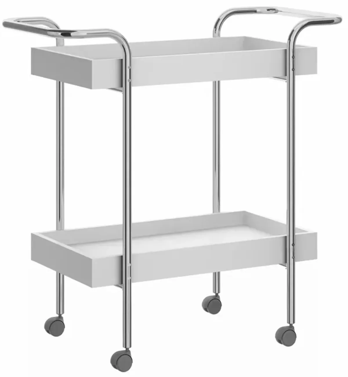 Storage Cart With 2 Tier Design And Metal Frame, White And Chrome