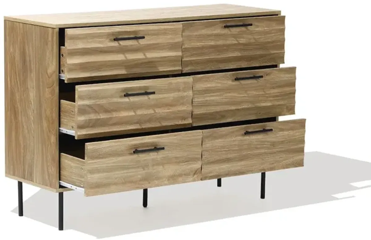 LuxenHome Mid-Century Modern Wave 6-Drawer 47.2-Inch Wide Dresser