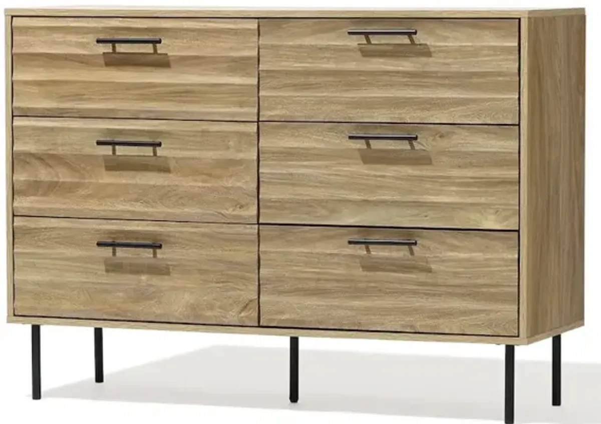 LuxenHome Mid-Century Modern Wave 6-Drawer 47.2-Inch Wide Dresser