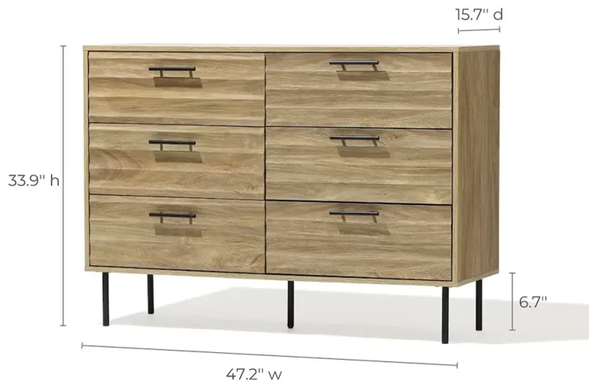 LuxenHome Mid-Century Modern Wave 6-Drawer 47.2-Inch Wide Dresser