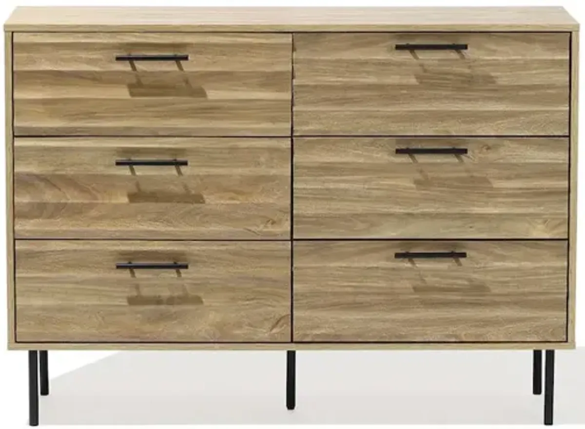 LuxenHome Mid-Century Modern Wave 6-Drawer 47.2-Inch Wide Dresser