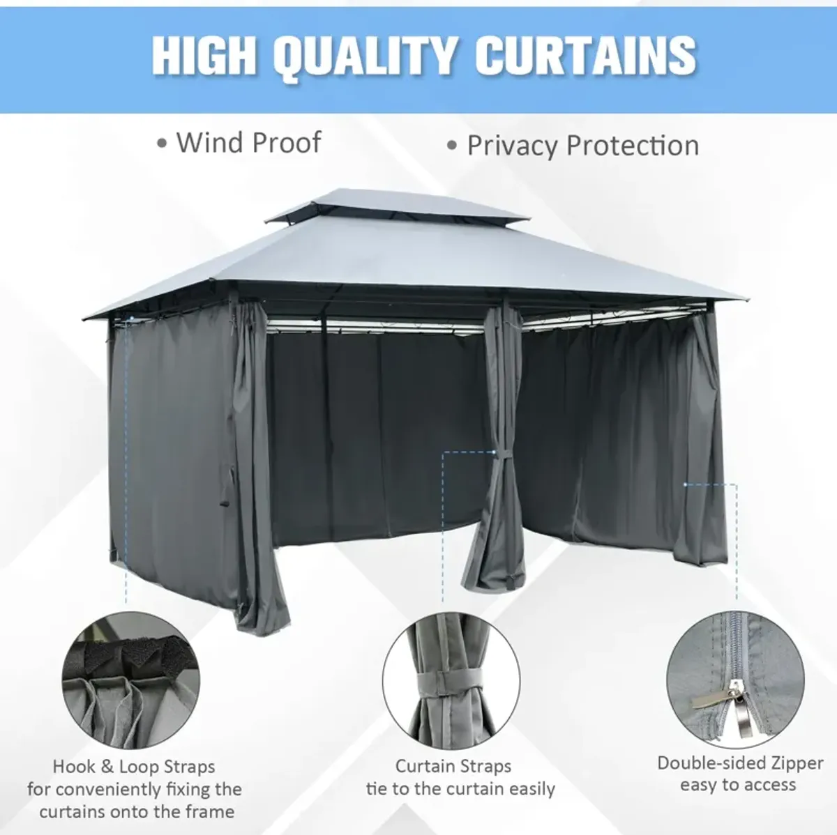 Sage Gray Garden Pavilion: 10'x13' Soft Top Gazebo with Curtains