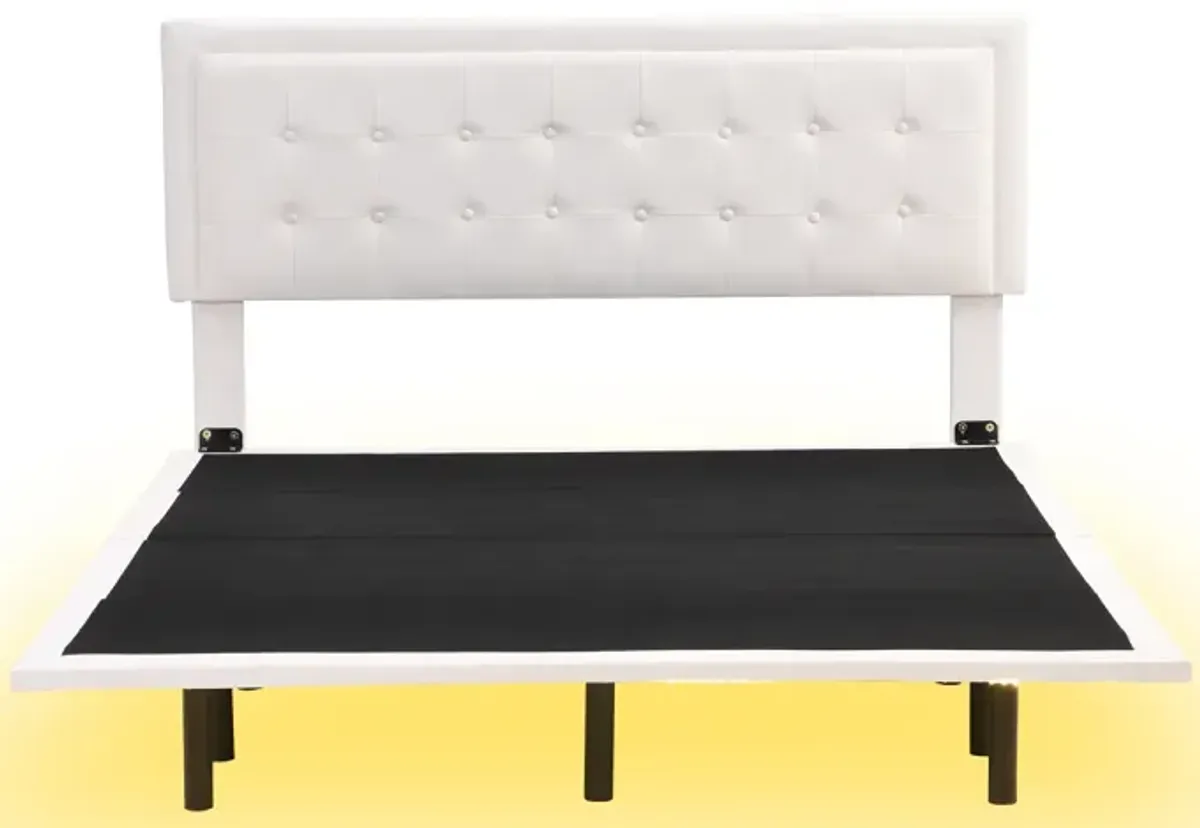 Floating Bed Frame with Night Lights, White