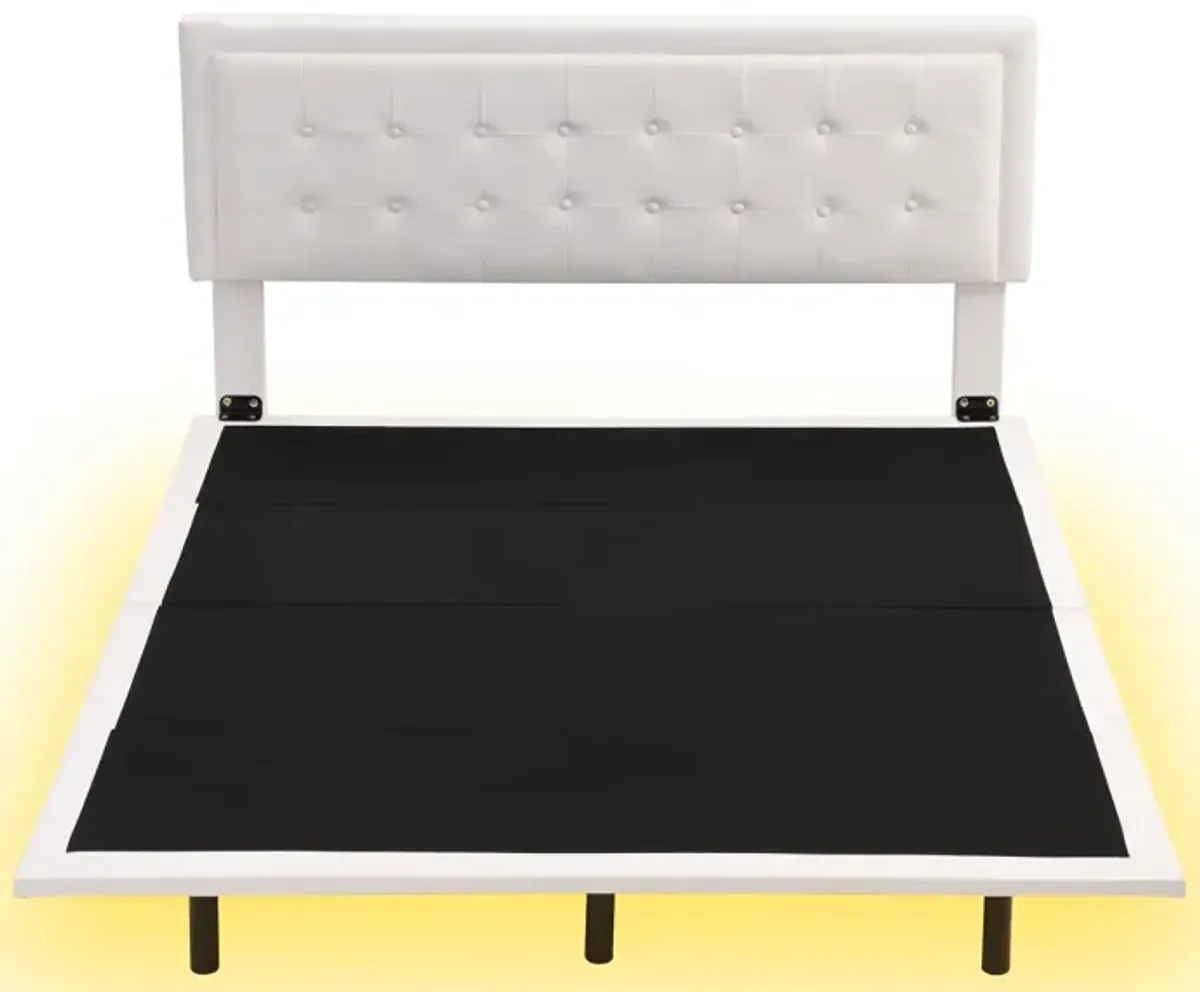 Floating Bed Frame with Night Lights, White