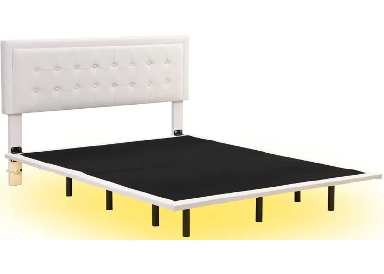 Floating Bed Frame with Night Lights, White