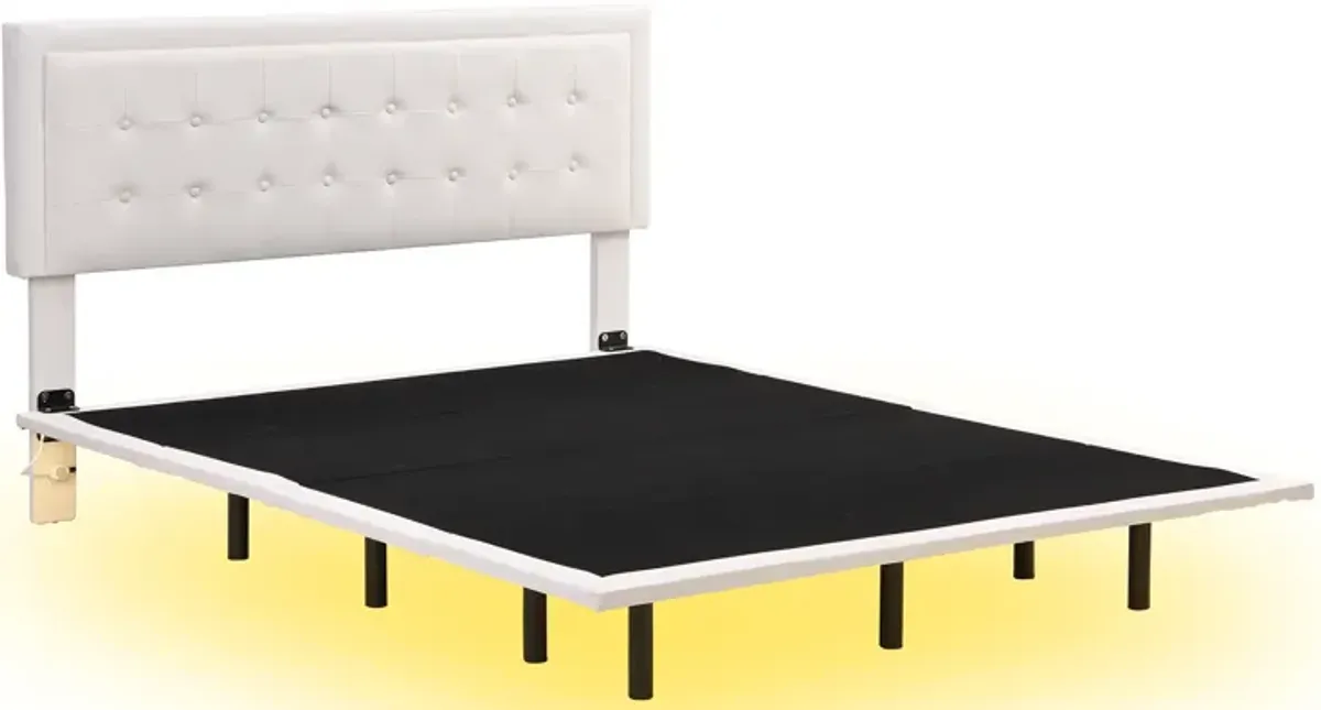 Floating Bed Frame with Night Lights, White