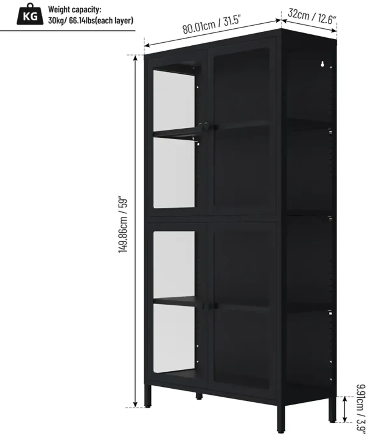 Adjustable Four-Door Steel Cabinet for Living Room or Kitchen