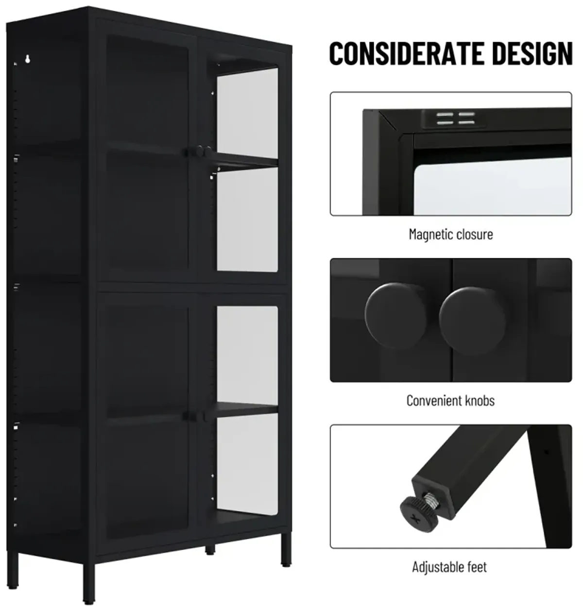 Adjustable Four-Door Steel Cabinet for Living Room or Kitchen