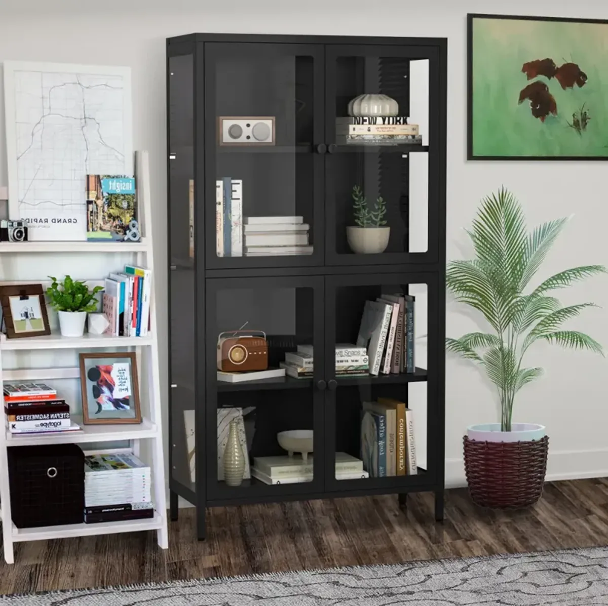 Adjustable Four-Door Steel Cabinet for Living Room or Kitchen