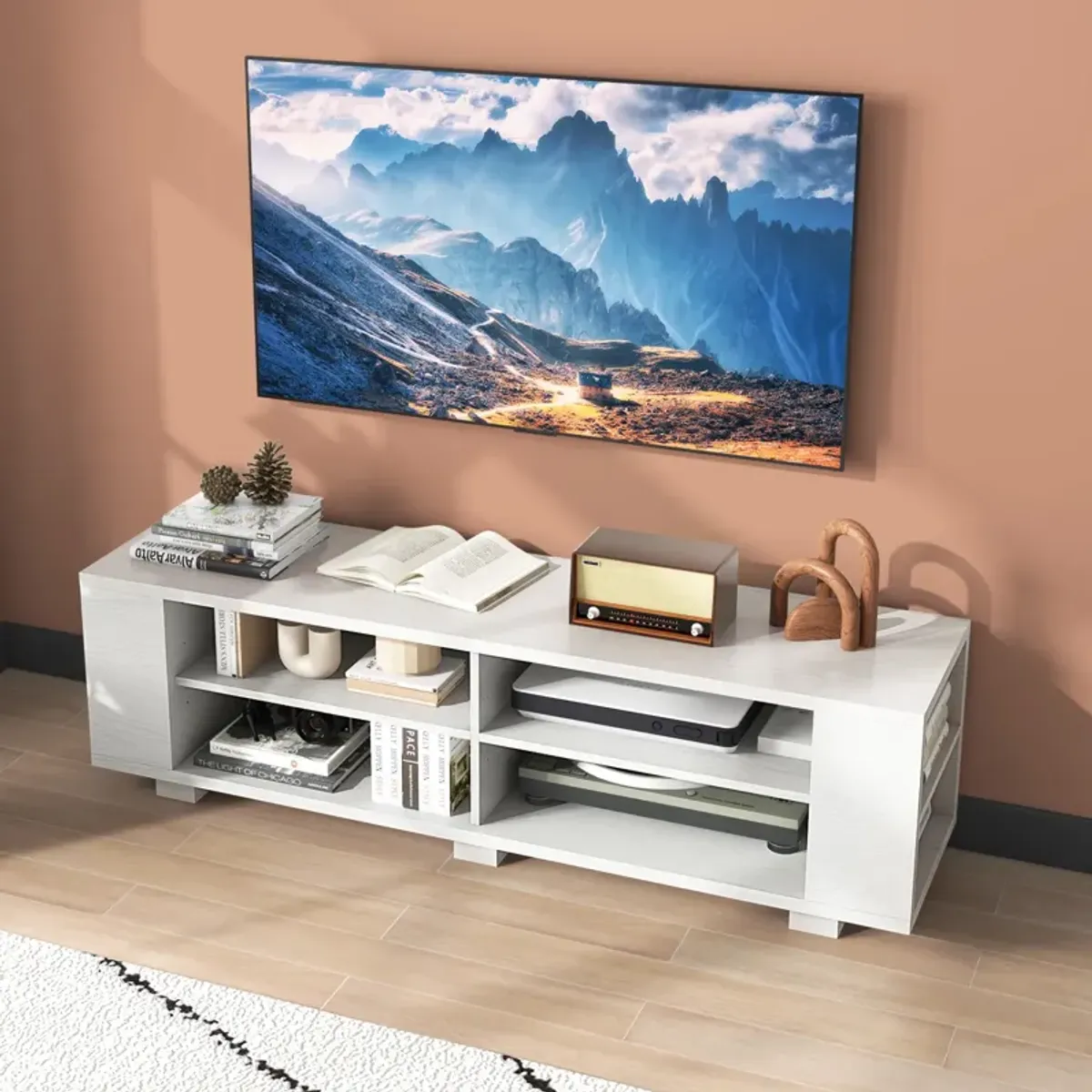 59 Inch Console Storage Entertainment Media Wood TV Stand