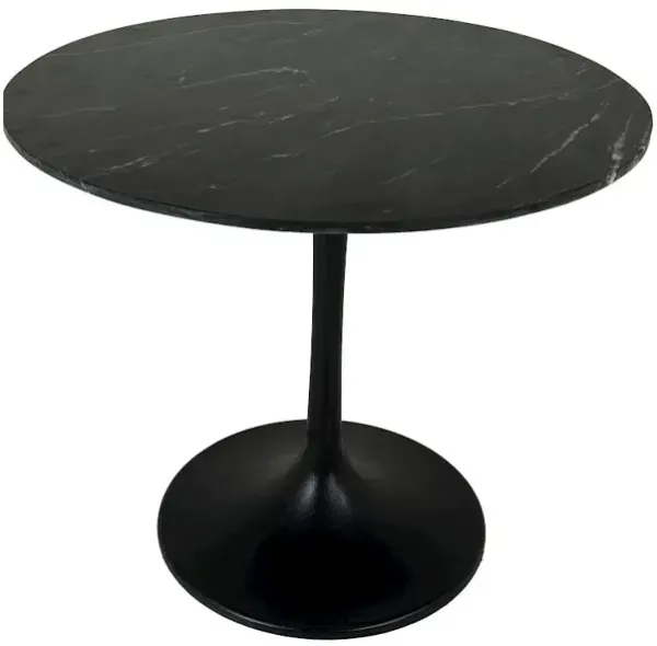 Carolina Living Enzo 30 Round Marble Top Dining Table - Black Top - Black Base