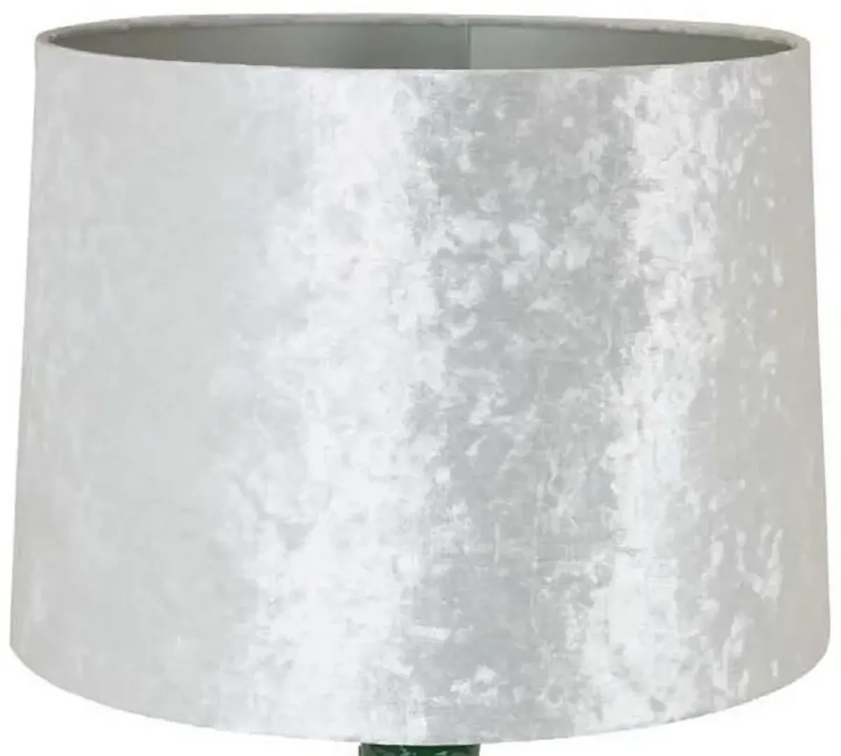 27 Inch Table Lamp, Drum Shade, Round Drop Shaped Glass Body, Green Finish - Benzara