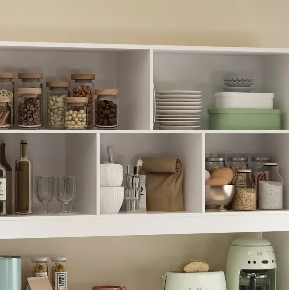 White Wood Storage Cabinet Buffet and Hutch Combination Cabinet With Shelves