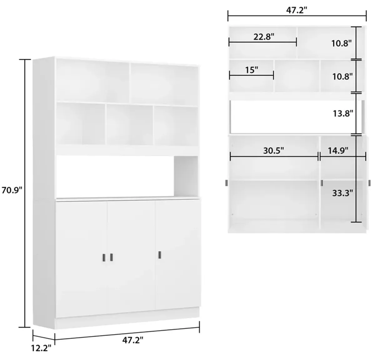 White Wood Storage Cabinet Buffet and Hutch Combination Cabinet With Shelves