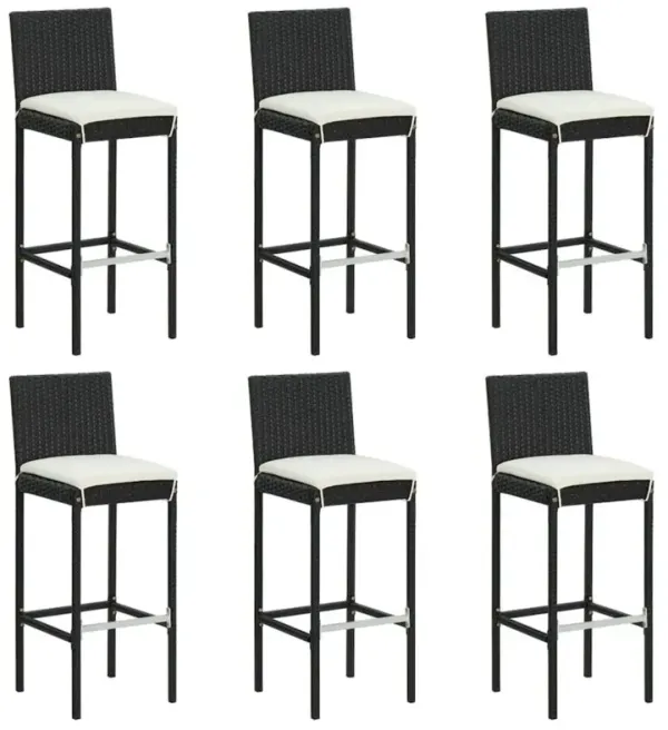 Bar Stool Set of 6 Black PE Rattan Counter Height Footrest