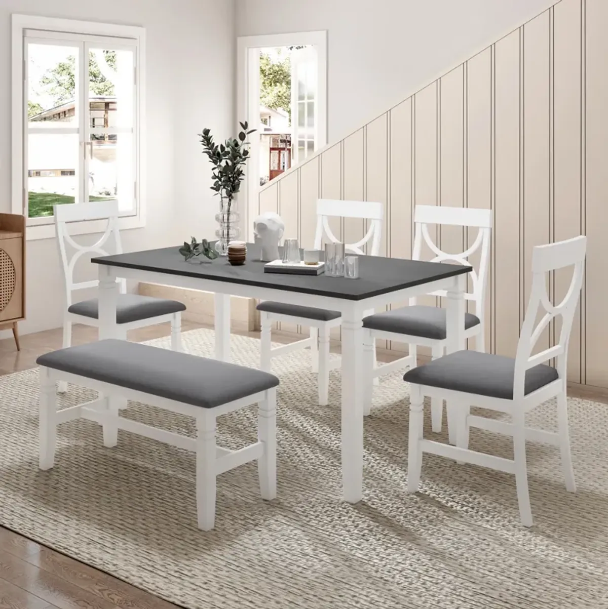 Merax  6-Piece Solid Wood Dining Table Set