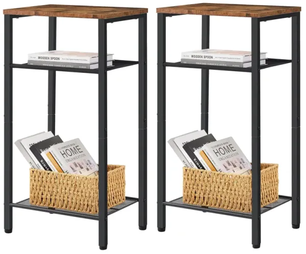 Hoctieon 2-Set 3 Tier End Table, Telephone Table Set of 2, Tall Side Table with Storage Set of 2, Small Nightstand for Small Spa