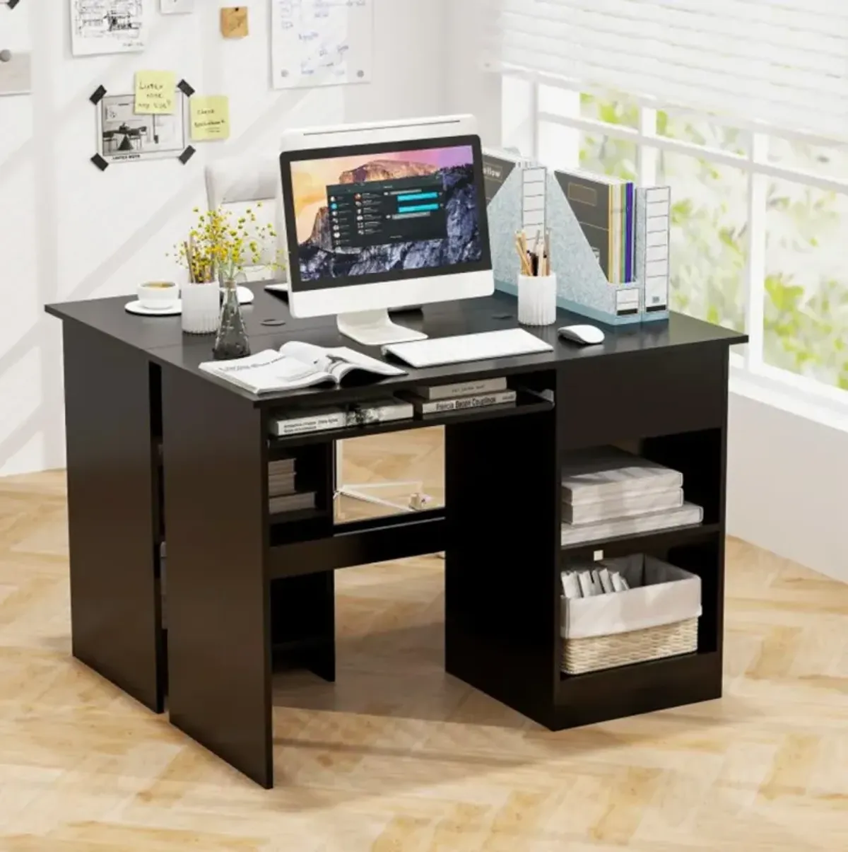 Hivvago Wooden Computer Desk with CPU Stand