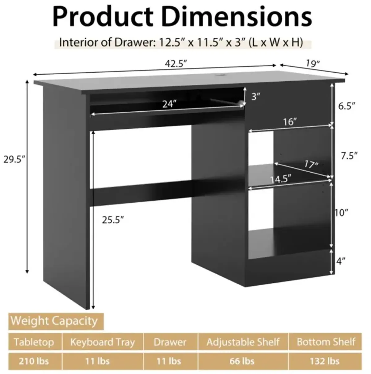 Hivvago Wooden Computer Desk with CPU Stand