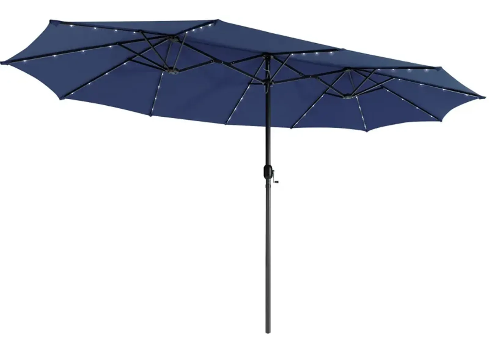 15 Feet Twin Patio Umbrella with 48 Solar LED Lights-Navy