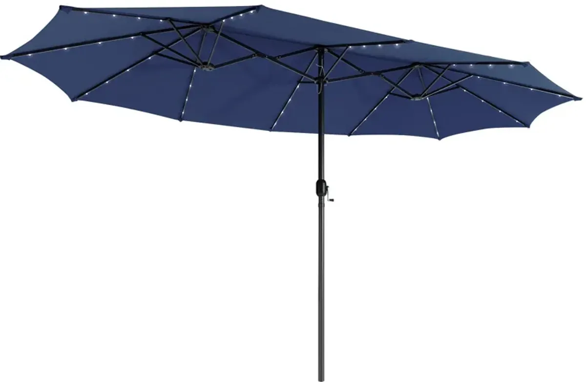 15 Feet Twin Patio Umbrella with 48 Solar LED Lights-Navy