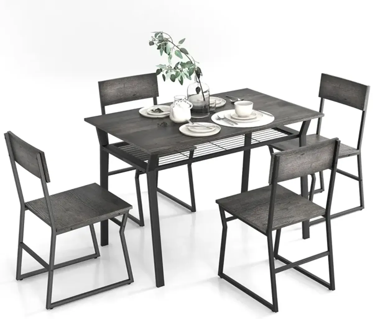 5 Piece Dining Table Set with Storage Rack and Metal Frame