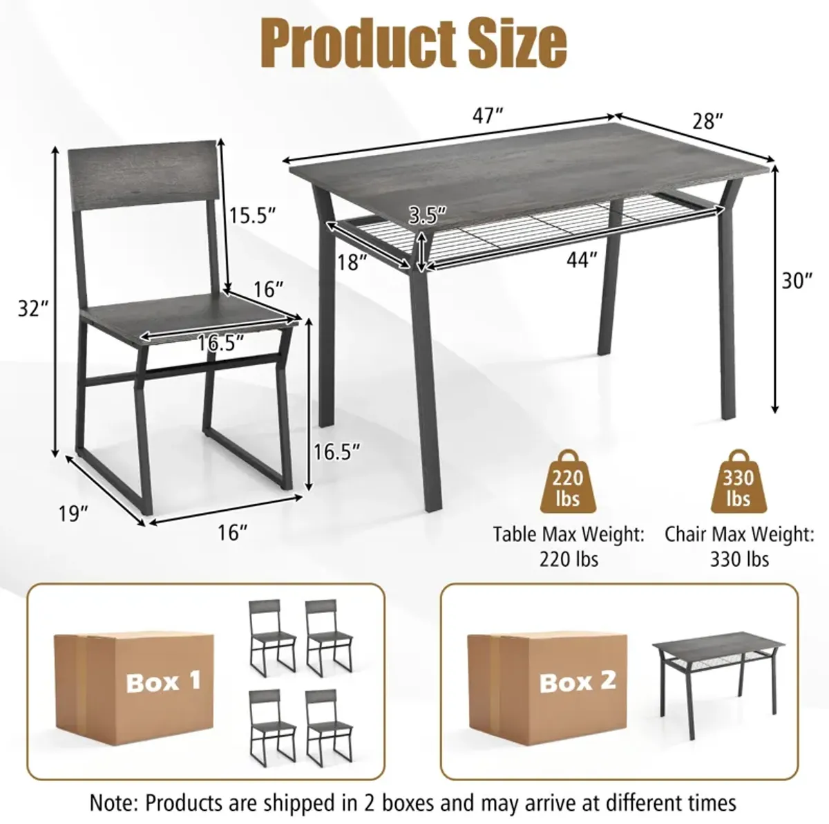 5 Piece Dining Table Set with Storage Rack and Metal Frame