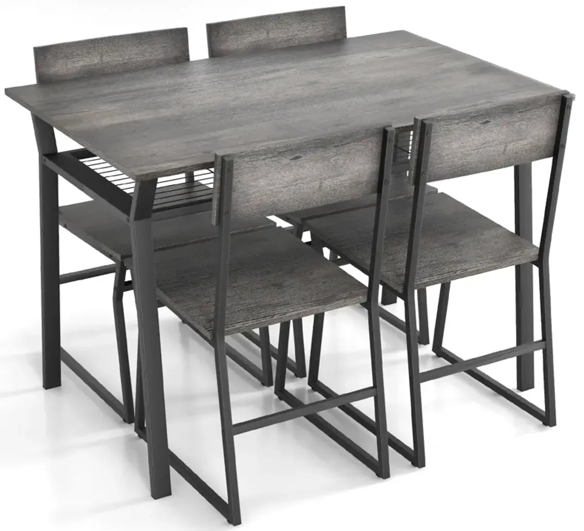 5 Piece Dining Table Set with Storage Rack and Metal Frame