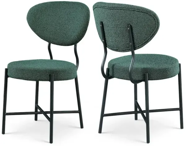 Meridian Furniture Allure Green Boucle Fabric Dining Chair, Set of 2