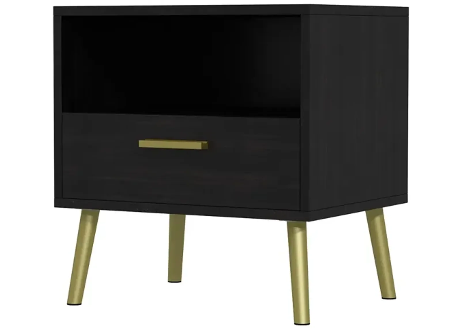 Nightstands Bedside Tables End Tables with Drawer & Open Shelf, Gold Metal Legs,for Bedroom Living Room(19.5”W x 15.6”D x 20”H)