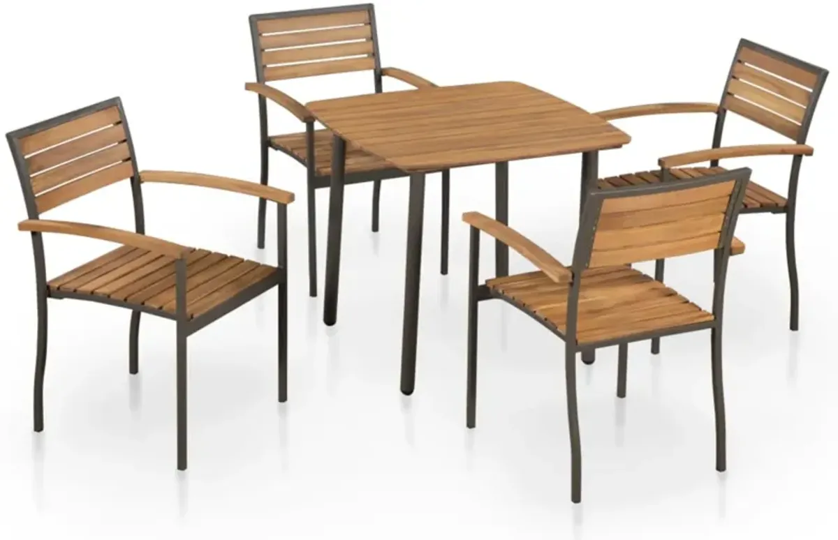 vidaXL 5 Piece Outdoor Dining Set Solid Acacia Wood and Steel