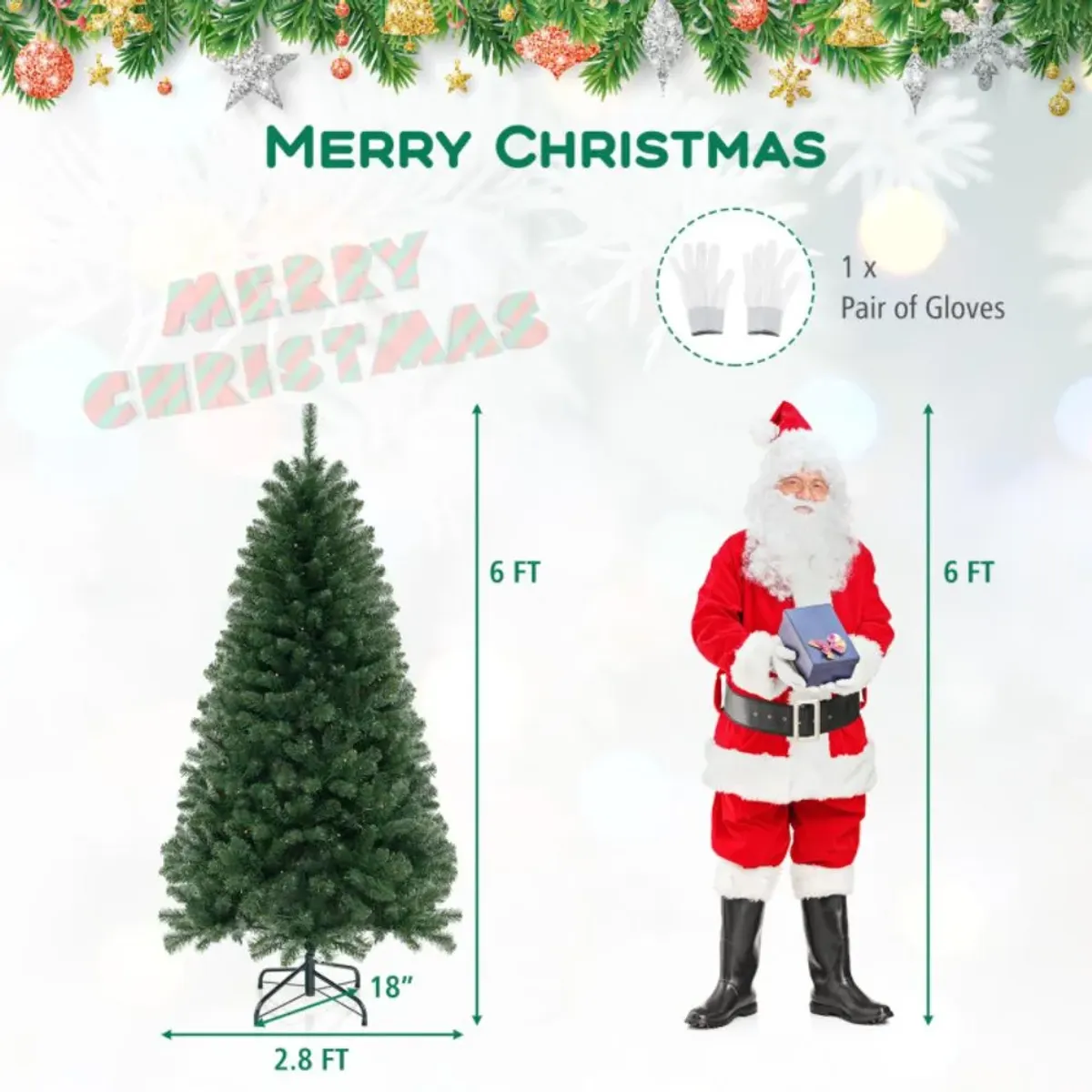 Hivvago 6/7/8 FT Artificial Christmas Tree with 568/830/1182 Branch Tips and 200/250/400 Warm White LED Lights