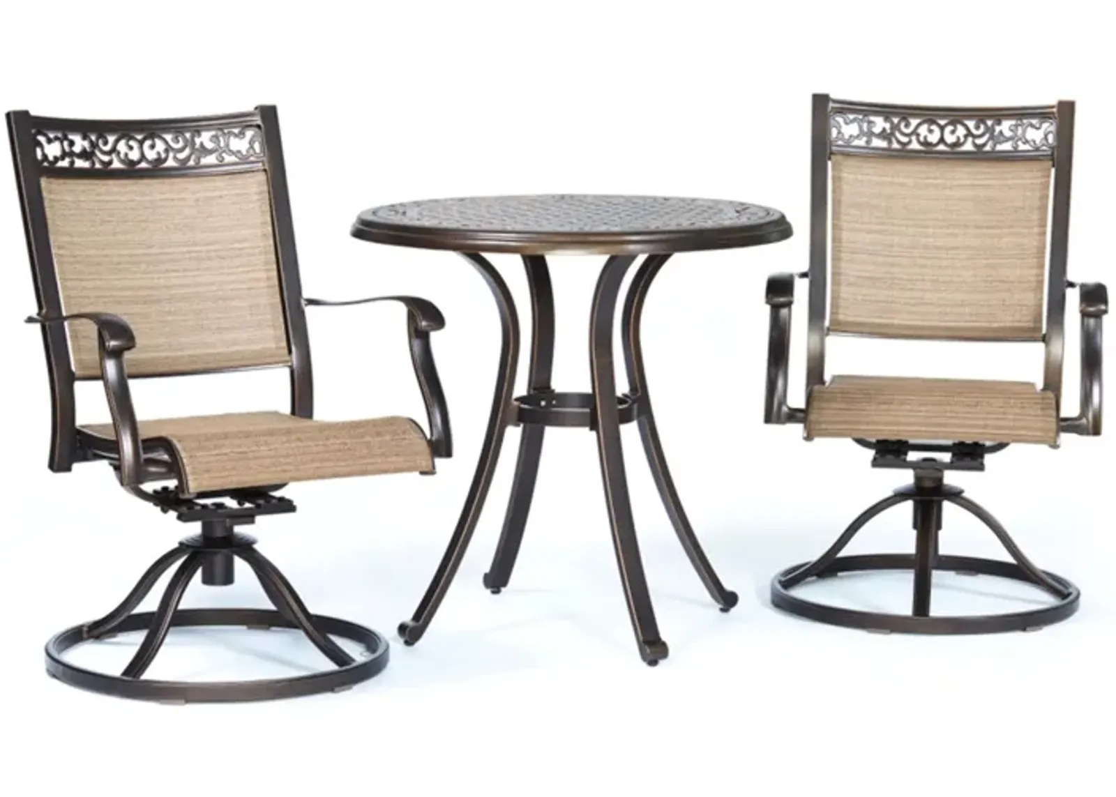 MONDAWE 3-Piece Cast Aluminum Round 28 in. H Outdoor Bistro Set with Swivel Sling Chair