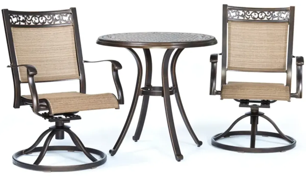 MONDAWE 3-Piece Cast Aluminum Round 28 in. H Outdoor Bistro Set with Swivel Sling Chair