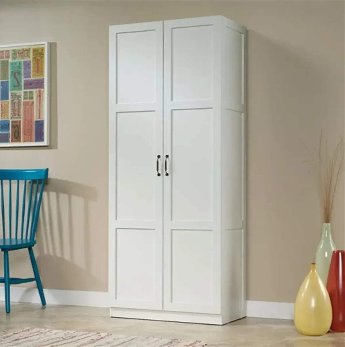 Hivvago White Wardrobe Storage Cabinet with 4 Shelves and Panel Doors