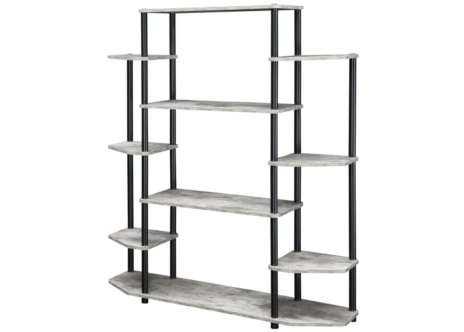 Convenience Concepts Designs2Go No Tools Book Shelf - Contemporary Storage Shelves for Display, 10 Spacious Shelves for Living Room, Office, Faux Birch/Black Poles