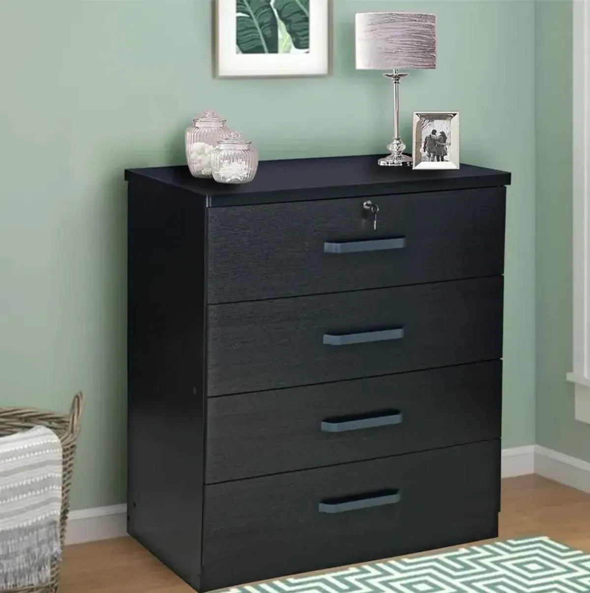 Better Home Products Liz Super Jumbo 4 Drawer Storage Chest Dresser in Black