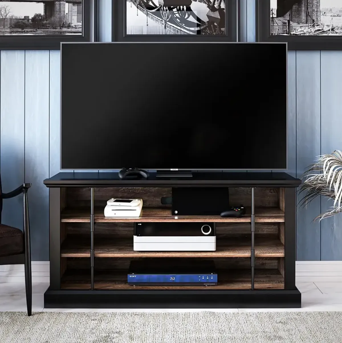 Hoffman Rustic TV Stand for TVs up to 50", Black and Walnut