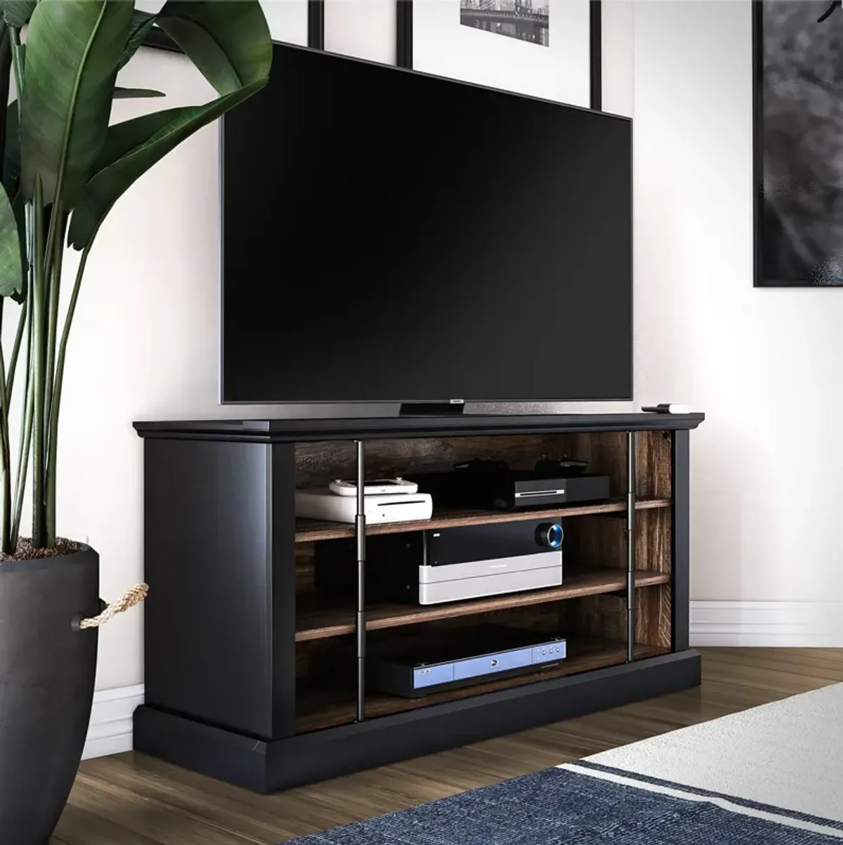 Hoffman Rustic TV Stand for TVs up to 50", Black and Walnut