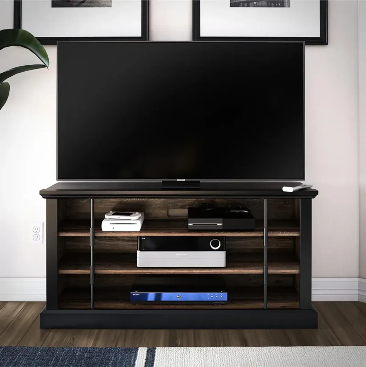 Hoffman Rustic TV Stand for TVs up to 50", Black and Walnut