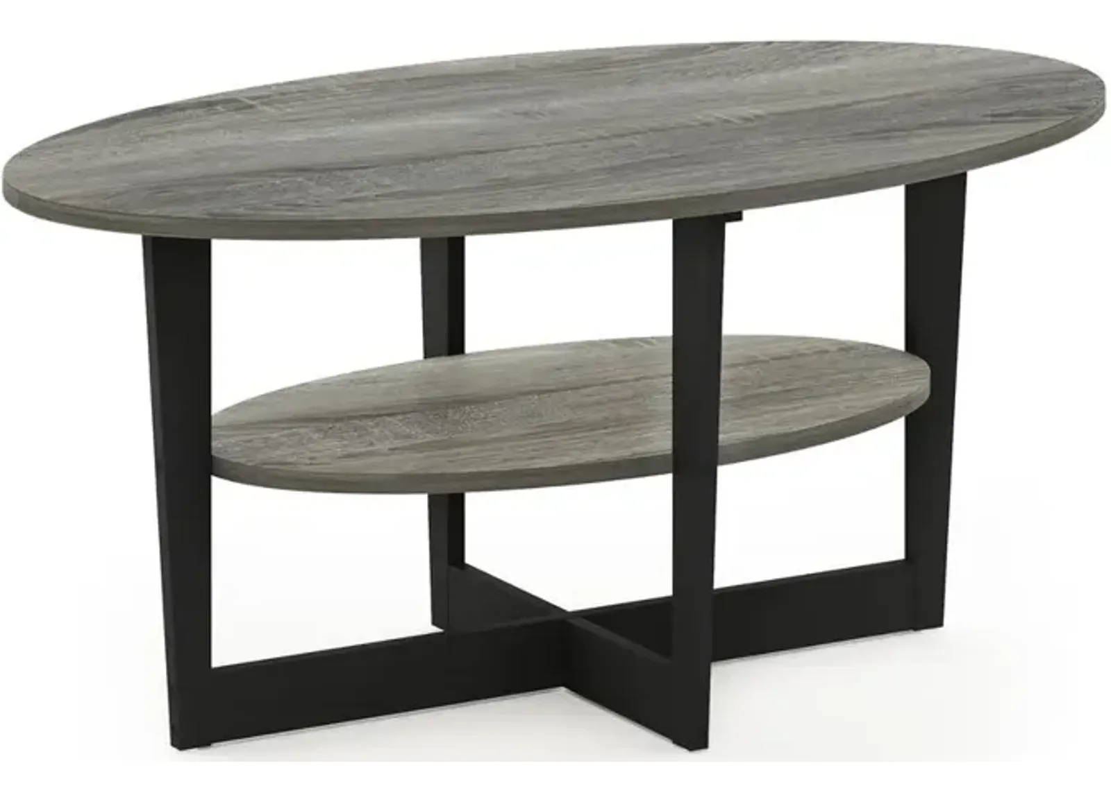 Furinno JAYA Oval Coffee Table, French Oak Grey/Black