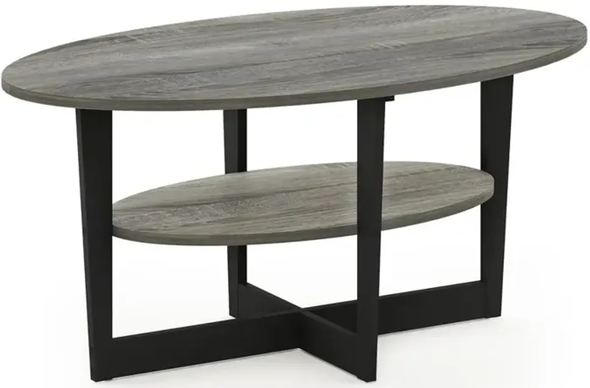 Furinno JAYA Oval Coffee Table, French Oak Grey/Black