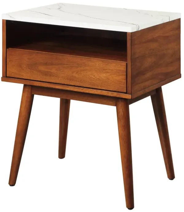 Streamdale Walnut End Table with Faux Marble Shelf