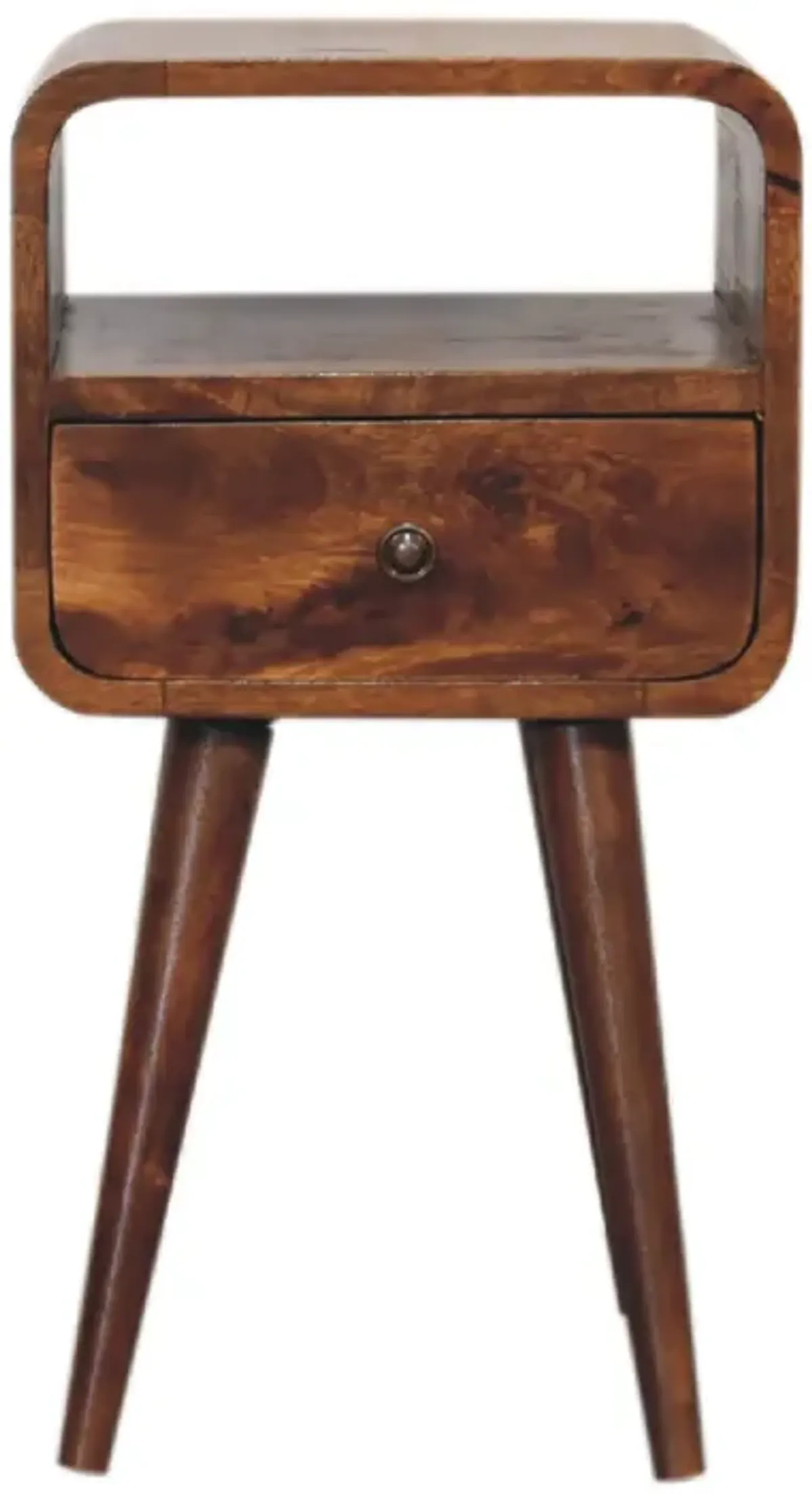 Mini Chestnut Curved 1 Drawer Nightstand  with Open Slot