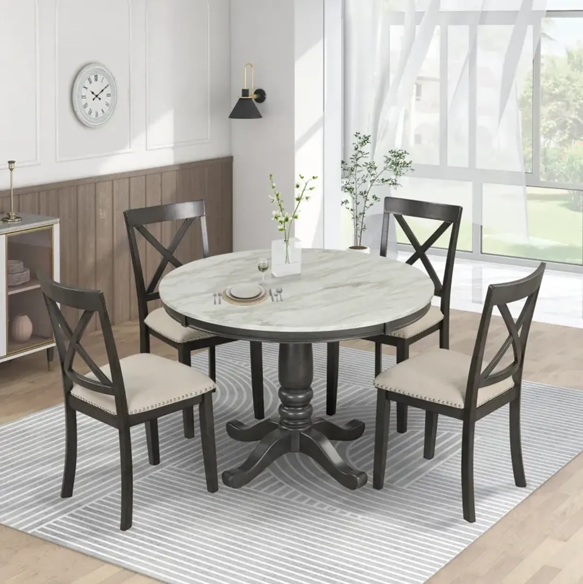 5 Pieces Dining Table and Chairs Set for 4 Persons