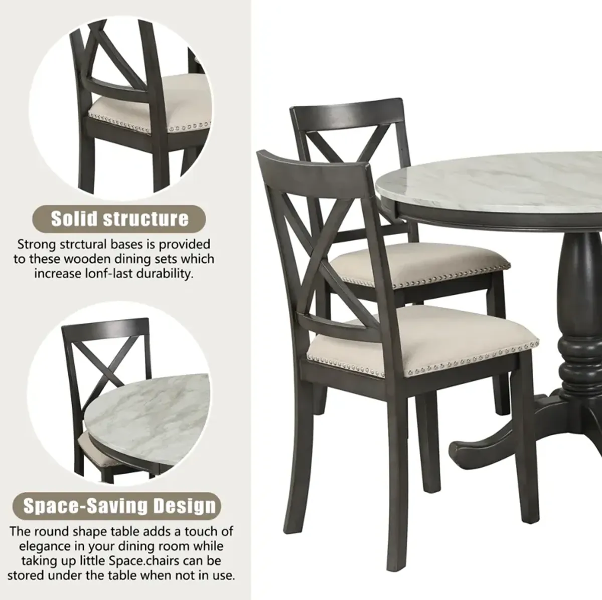 5 Pieces Dining Table and Chairs Set for 4 Persons