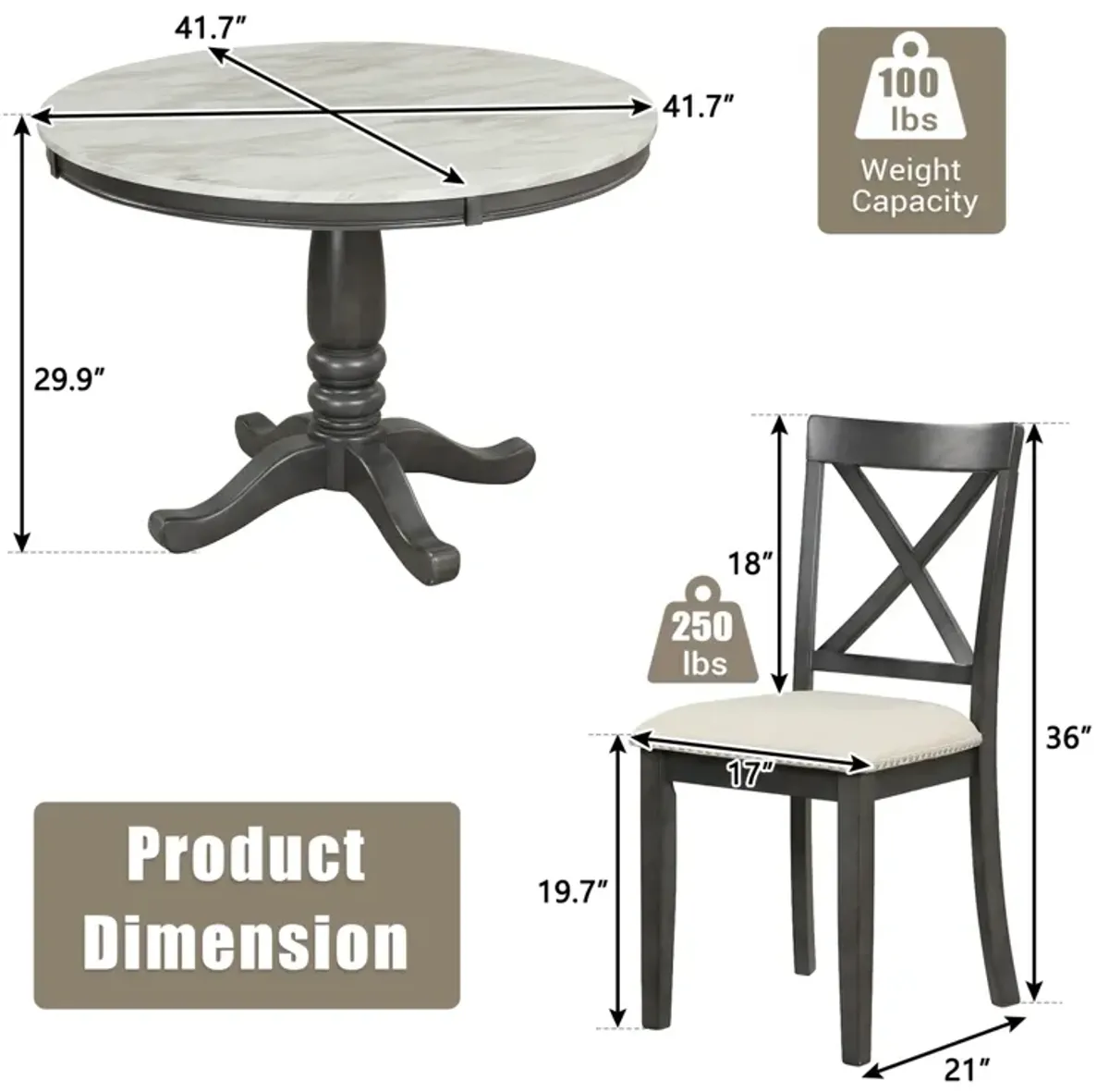 5 Pieces Dining Table and Chairs Set for 4 Persons