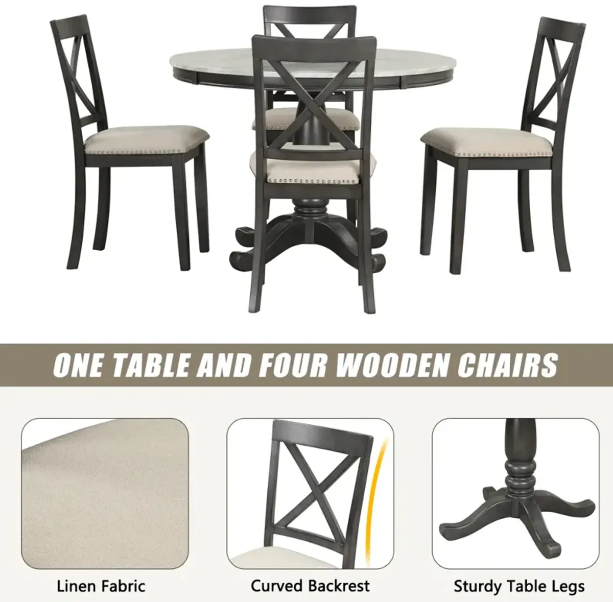 5 Pieces Dining Table and Chairs Set for 4 Persons