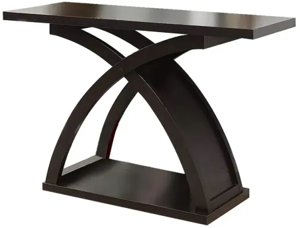 Sofa Table with X-Cross Base Support and Open Bottom Shelf, Brown-Benzara